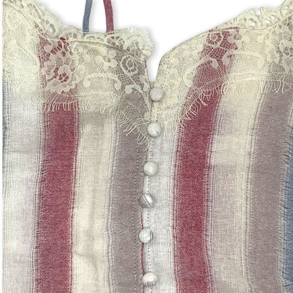 Mustard Seed Spaghetti Strap Cropped Lace Trimmed Linen Camisole - Picture 2 of 11